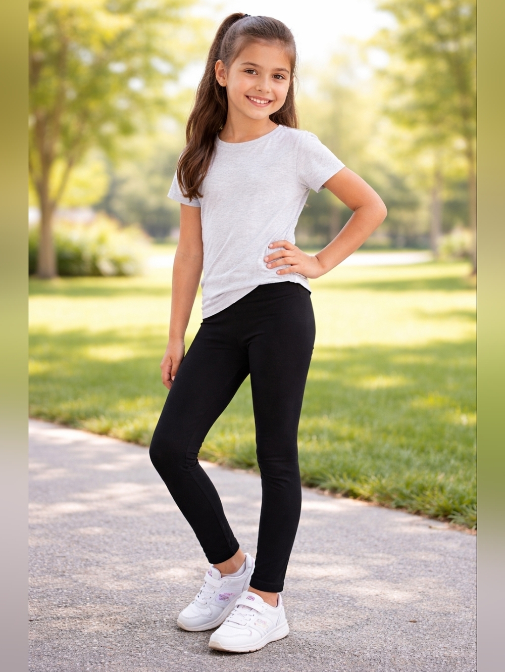 Wonder Nation Girls Black Leggings Size M 7/8 Stretch Cotton Everyday Basic